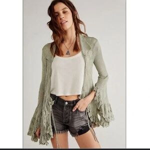 Free People Vintage classic Boho western knitted ruffle cardigan bolero Size XS